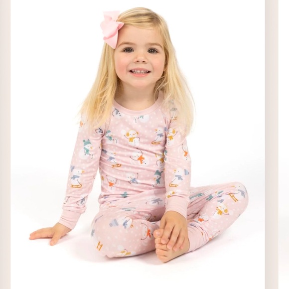 Tiny Jams Pink Snowman Bamboo Long Sleeve 2 Piece Pajama Set NWT - Picture 2 of 10